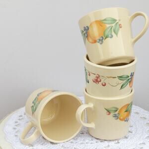 Set of 4 Vintage Corning USA Abundance Fruit Coffee Tea Mugs Cups